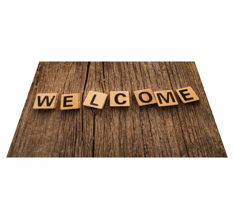 Tapis vinyle citation alphabet en bois bienvenue - TenStickers
