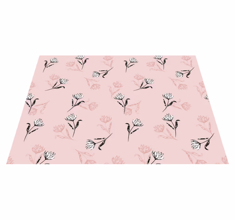 Tapis vinyle plantes fond rose floral - TenStickers
