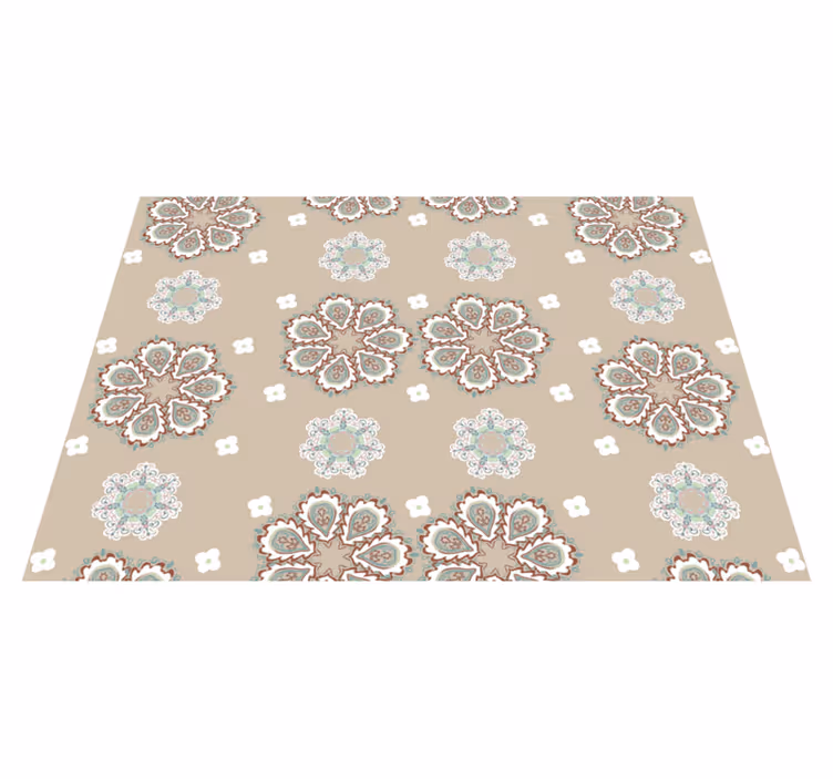 Tapis vinyle beige motif élégant floral en mosaïque - TenStickers