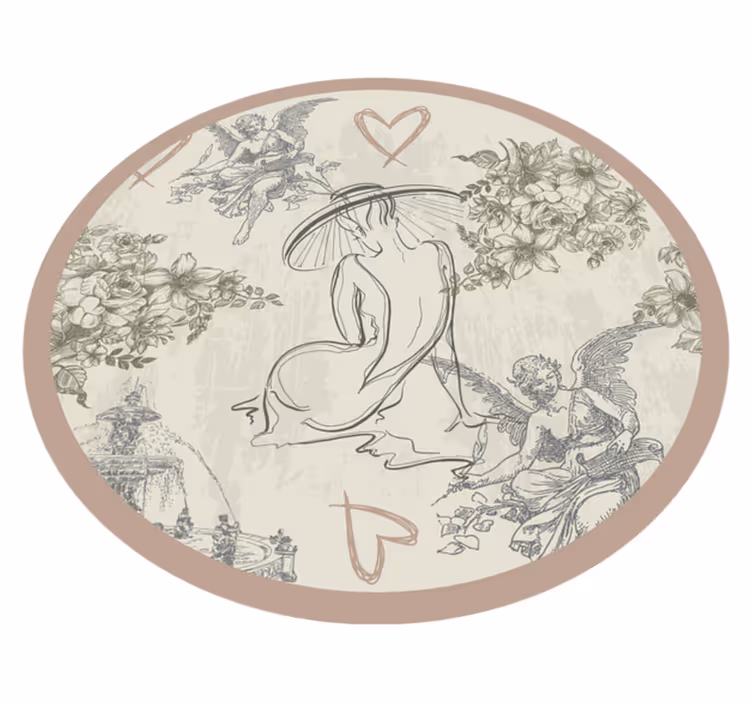 Tapis rétro motif floral angélique circulaire - TenStickers
