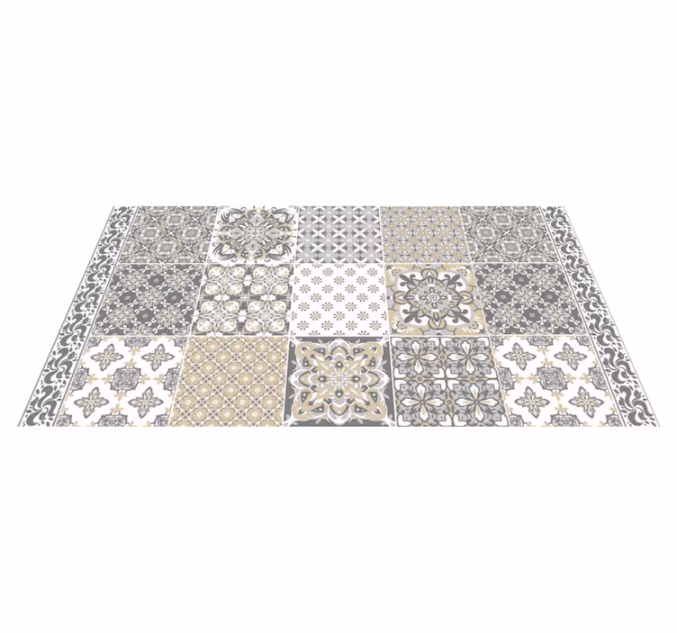 Tapis vinyle carreaux de ciment motif gris classique - TenStickers