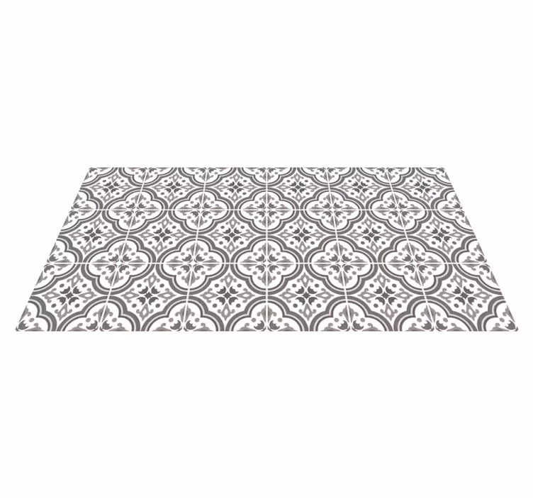 Tapis vinyle carreaux de ciment motif fleuri gris classique - TenStickers