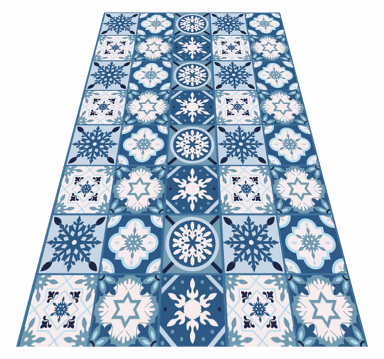 Tapis vinyle noël tuiles de flocon de neige bleu - TenStickers