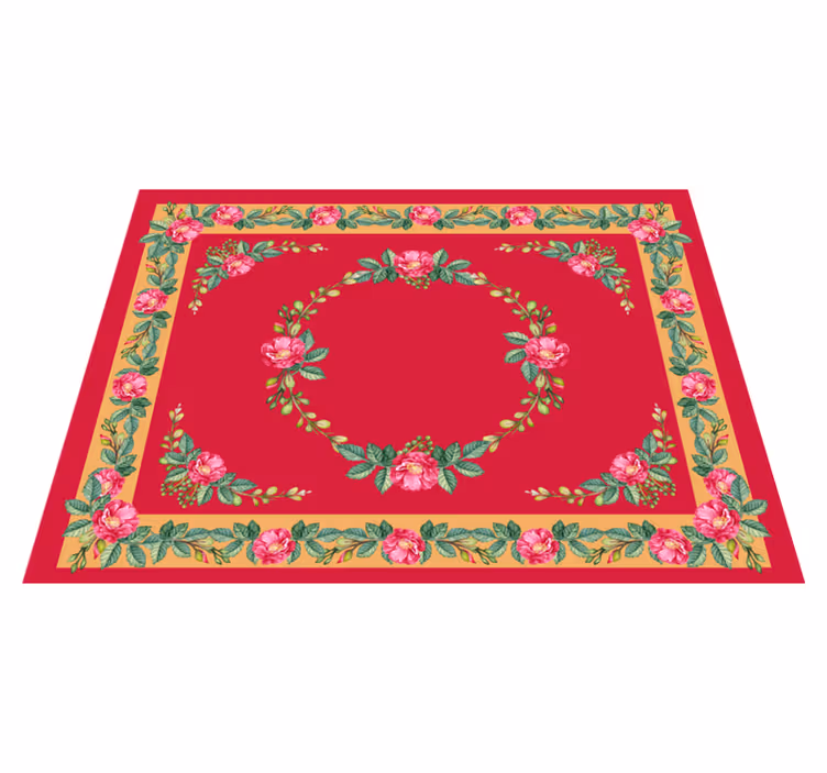Tapis vinyle rouge motif floral vintage - TenStickers
