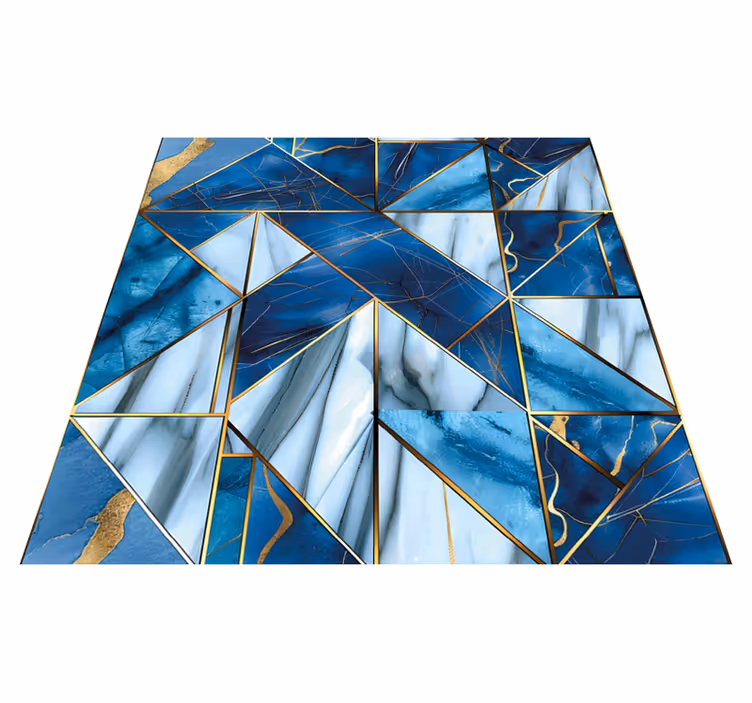 Tapis vinyle marbre marbre bleu géométrique et effet doré - TenStickers