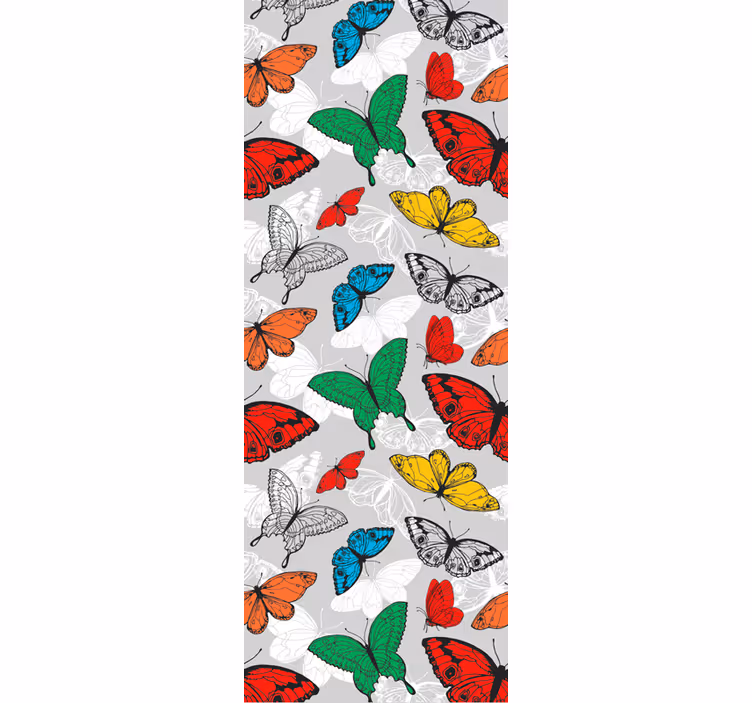 Papier peint papillon motif coloré sur fond gris - TenStickers