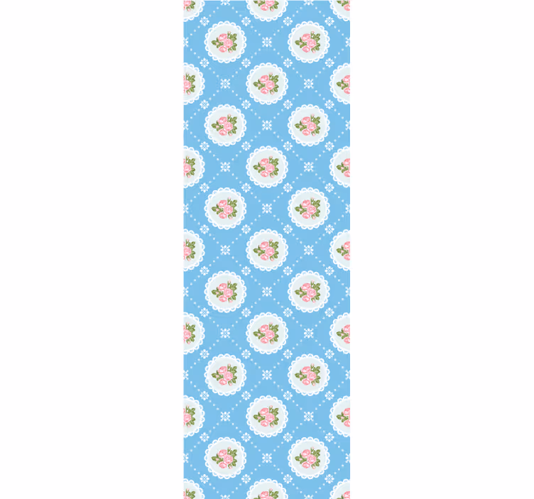 Papier peint fleurs motif de carrelage bleu vintage - TenStickers