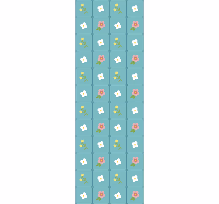 Papier peint carrelage motifs fleuris bleus - TenStickers