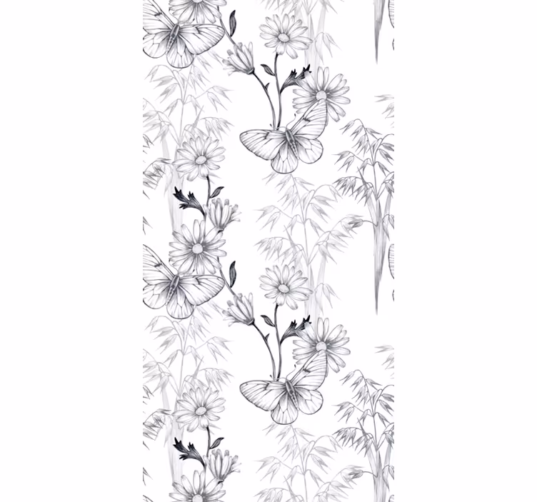 Papier peint papillon motif fleurs noires - TenStickers