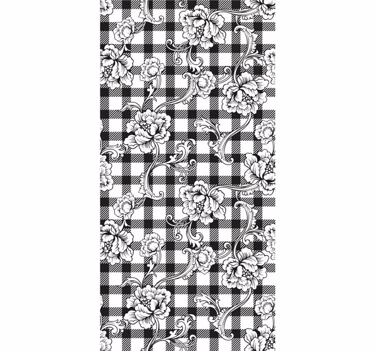 Papier peint ornemental à motif floral à carreaux - TenStickers
