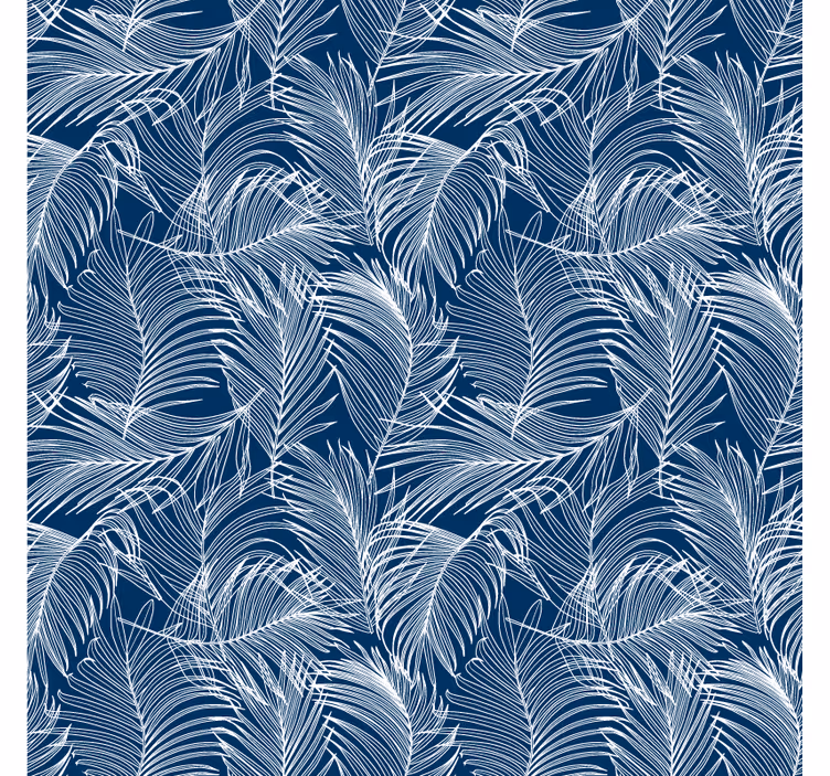 Papier peint feuilles bleues avec contour blanc - TenStickers