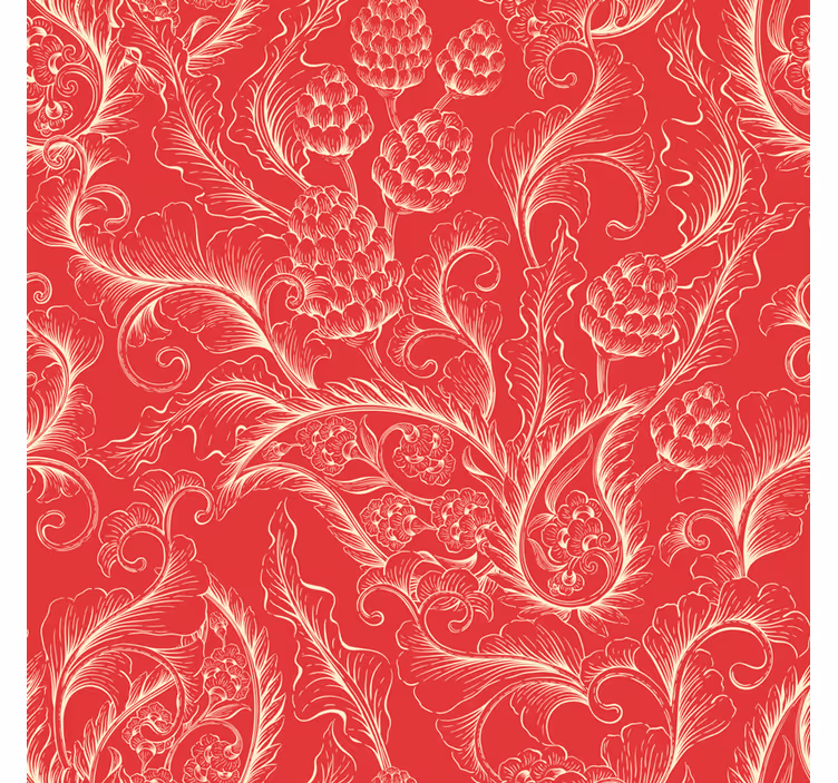 Papier peint fleurs illustration paisley rouge - TenStickers