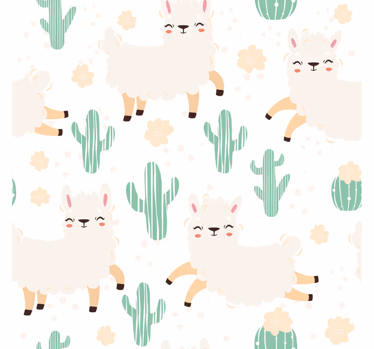 Papier peint motif lamas aquarelle mignons avec cactus - TenStickers