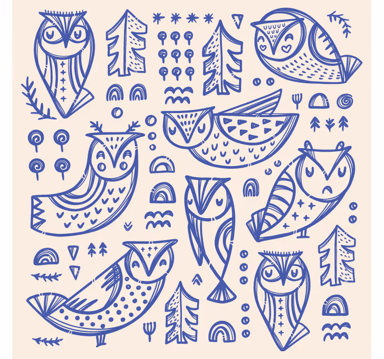 Papier peint animaux illustration de face de hibou bleu - TenStickers