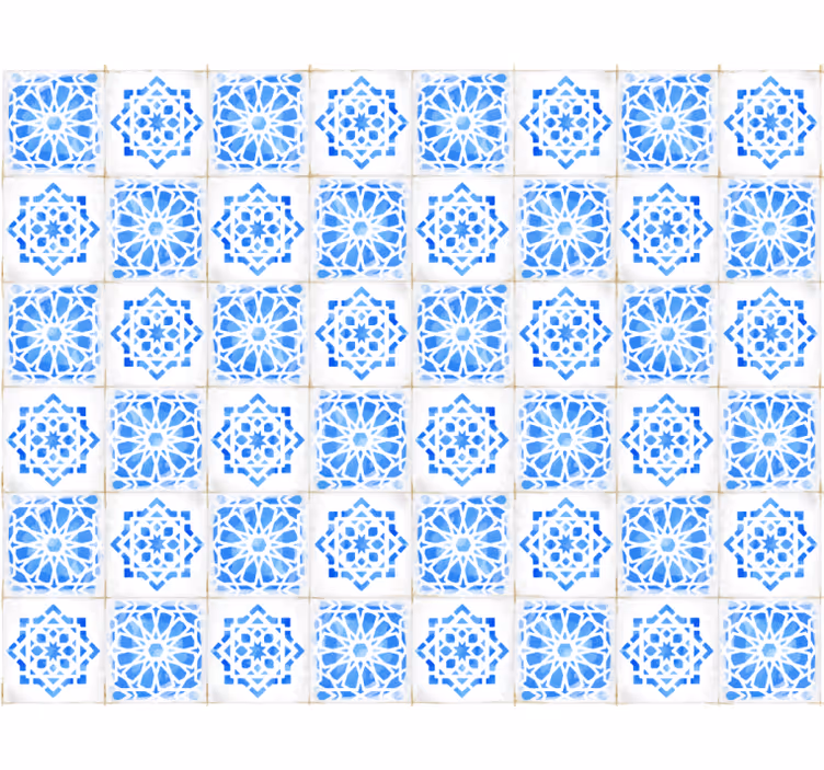 Papier peint carrelage motifs bleus complexes - TenStickers