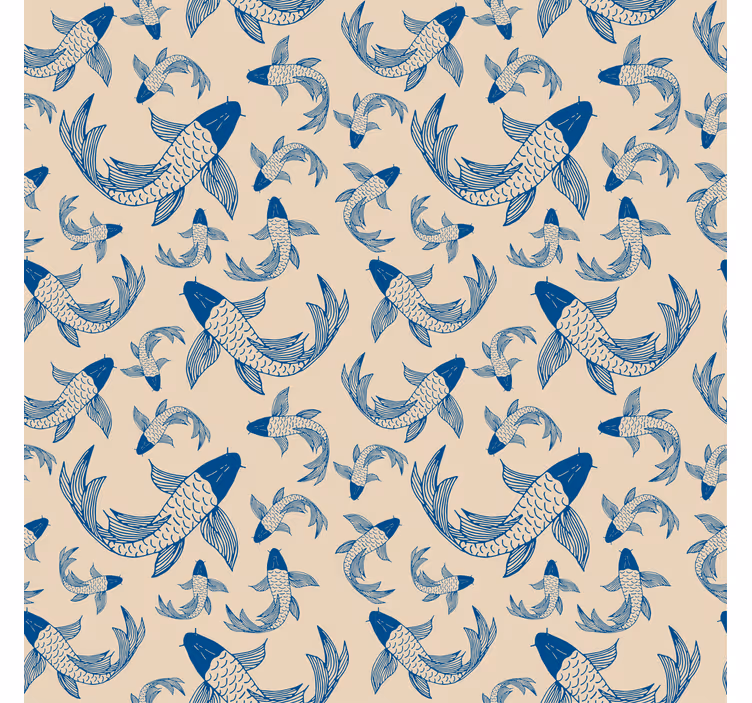 Papier peint chambre enfant poissons bleus sur beige - TenStickers