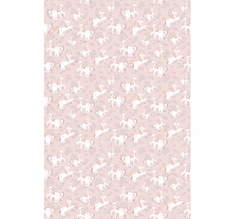 Papier peint chambre enfant licorne rose et haute fleurs - TenStickers