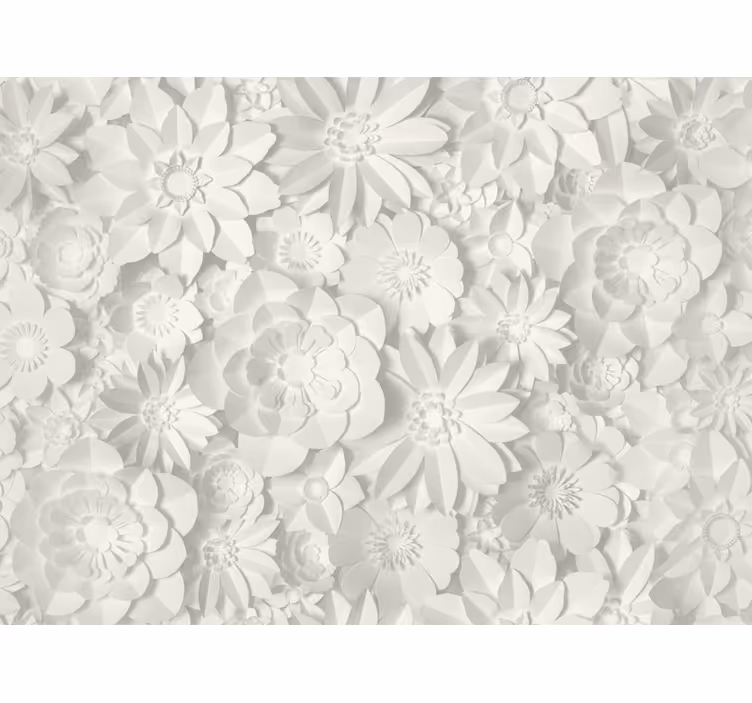 Papier peint salon fleur blanche sur fond blanc - TenStickers