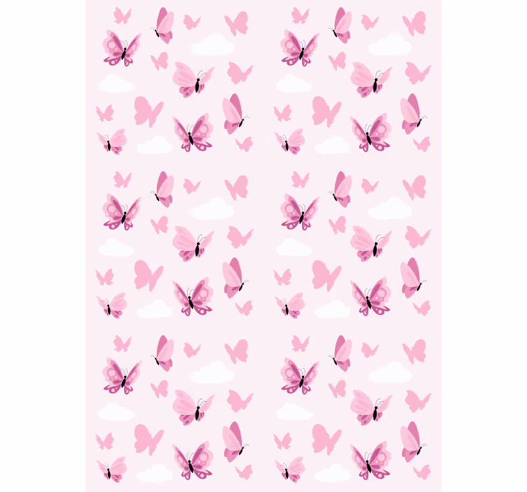 Papier peint papillon rose et nuages flottants - TenStickers
