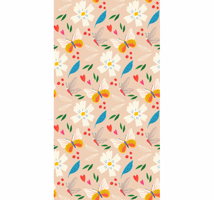 Papier peint papillon fleurs et papillons sur fond beige - TenStickers