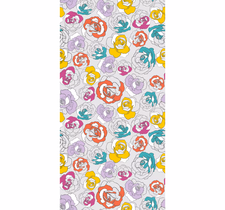 Papier peint couloir motif de roses colorées - TenStickers