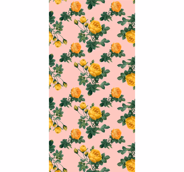 Papier peint classique roses jaunes et feuilles vertes - TenStickers