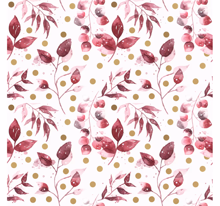 Papier peint floral feuilles bordeaux avec points dorés - TenStickers