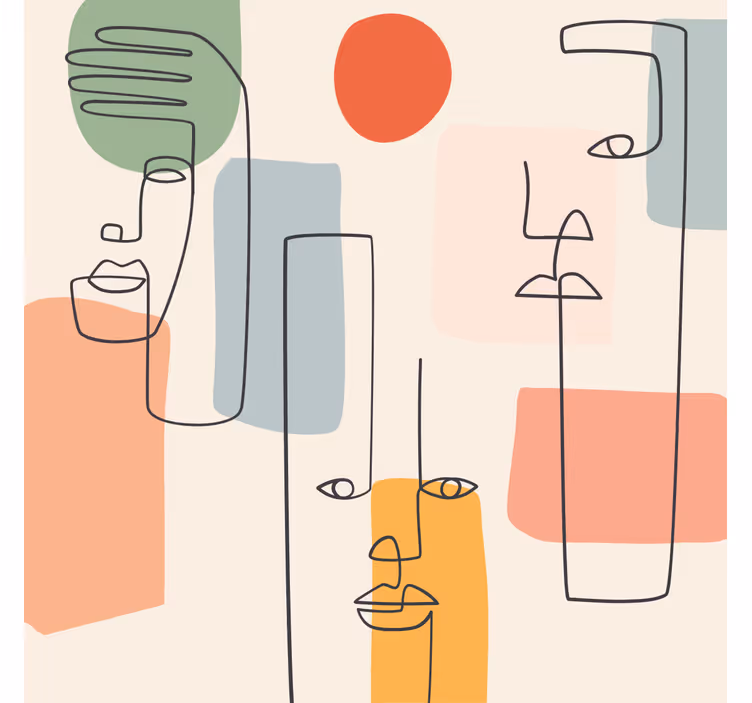 Papier peint géométrique art mural minimaliste visages - TenStickers