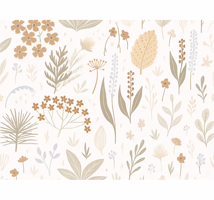 Papier peint feuilles fleurs sauvages aux tons terre - TenStickers