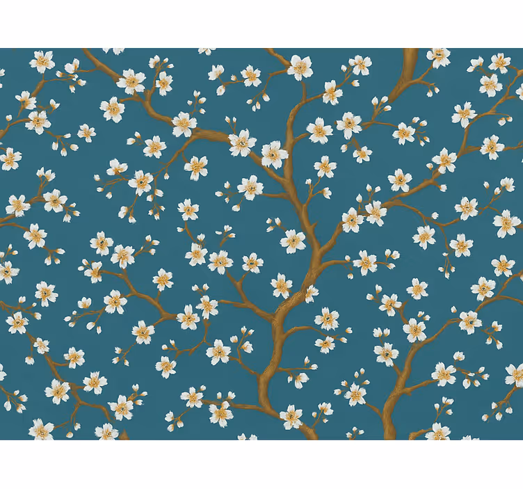 Papier peint floral fleur d'or bleu-vert - TenStickers