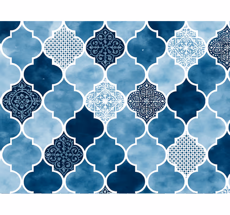 Papier peint carrelage aquarelle marocaine bleue - TenStickers