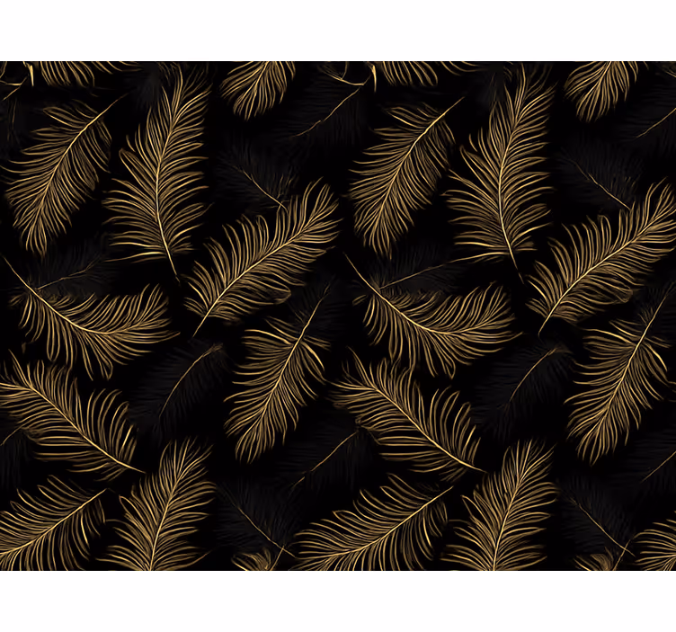 Papier peint salon motif feuilles dorées sur fond noir - TenStickers