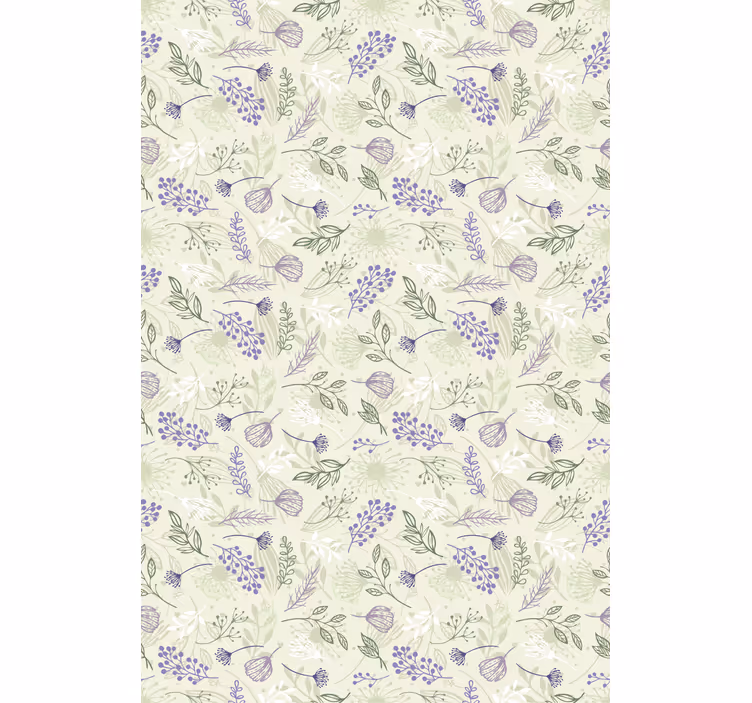Papier peint floral fleurs violettes sur fond vert - TenStickers