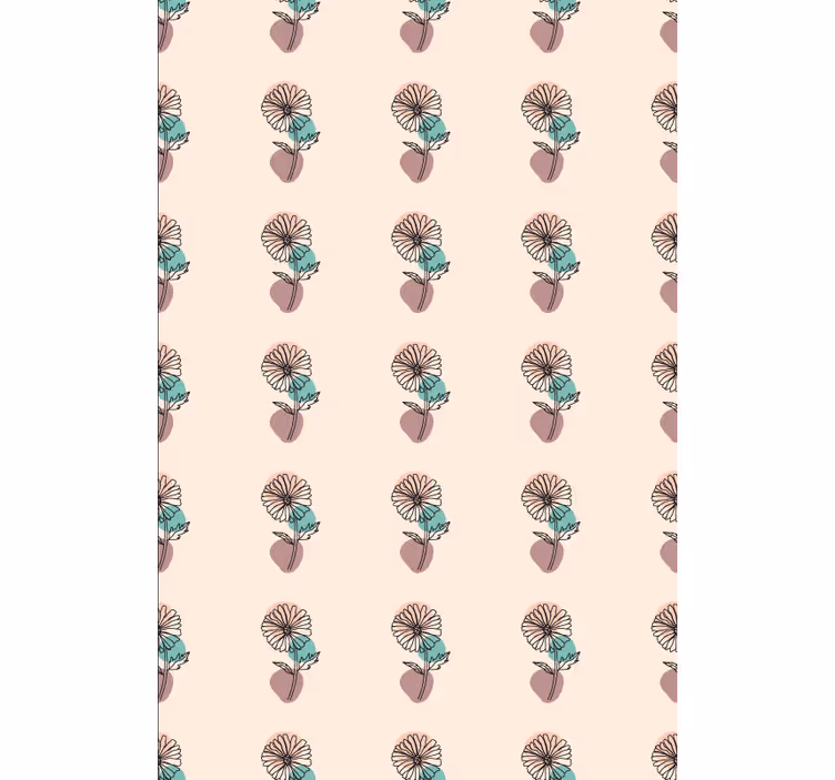 Papier peint floral design ligne art fleur marguerite - TenStickers