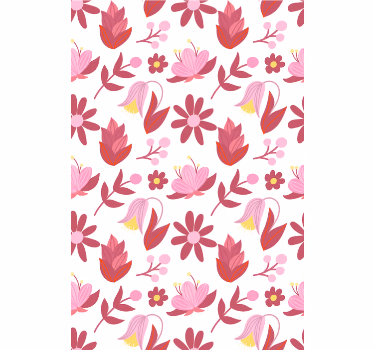 Papier peint fleurs art populaire polonais rouge - TenStickers