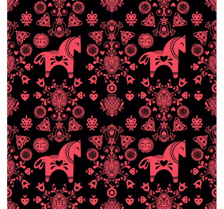 Papier peint fleurs illustration de cheval folklorique - TenStickers