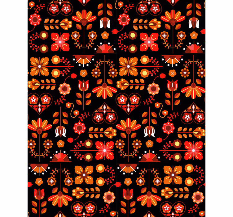 Papier peint fleurs ornement ethnique rouge - TenStickers