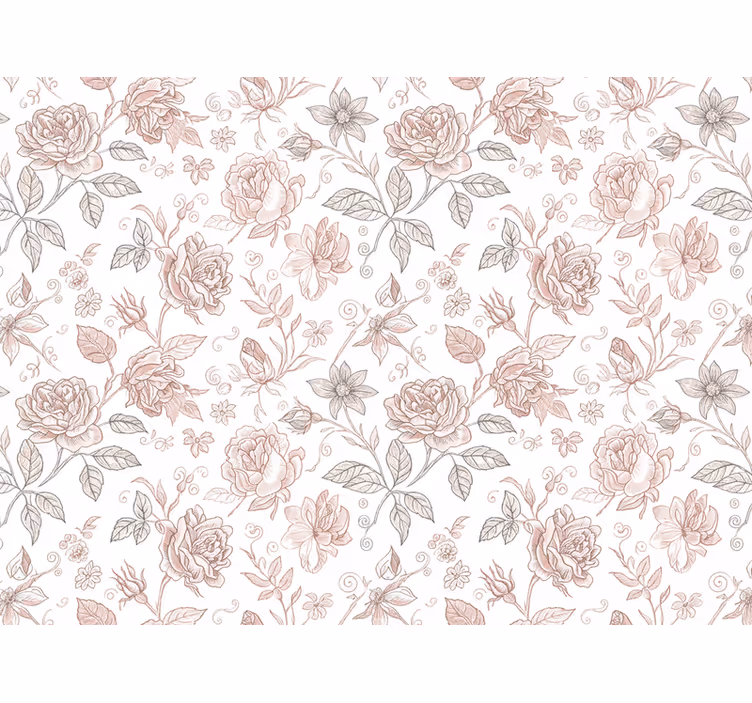 Papier peint floral esquisse de roses vintage - TenStickers