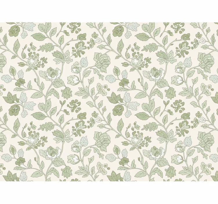 Papier peint imitation pierres crème verte florale - TenStickers