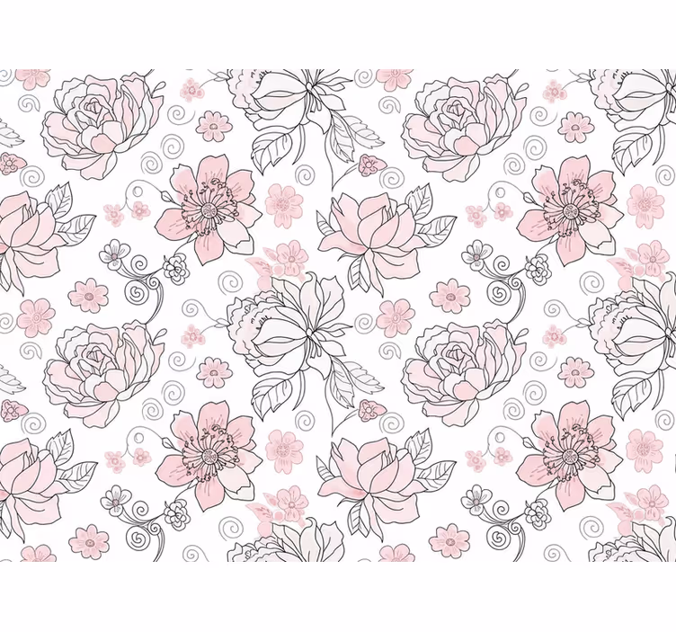 Papier peint feuilles design floral noir et rose - TenStickers
