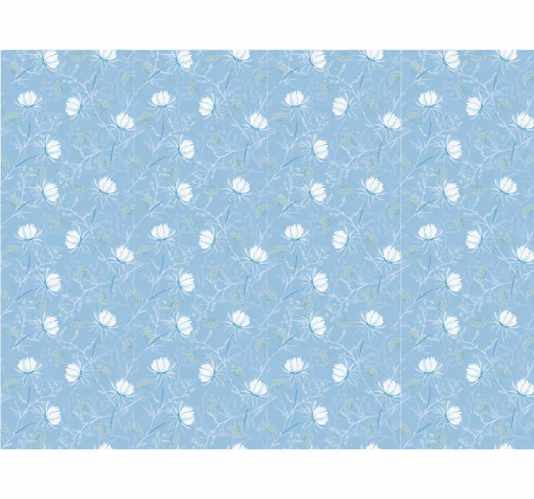 Papier peint bleu motif feuilles botaniques - TenStickers