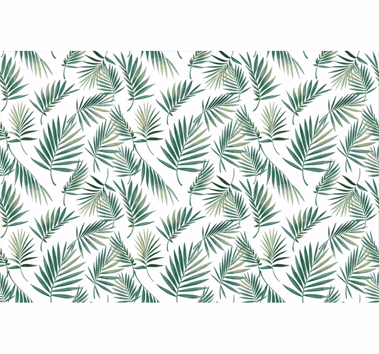 Papier peint blanc motif feuilles vertes scandinaves - TenStickers