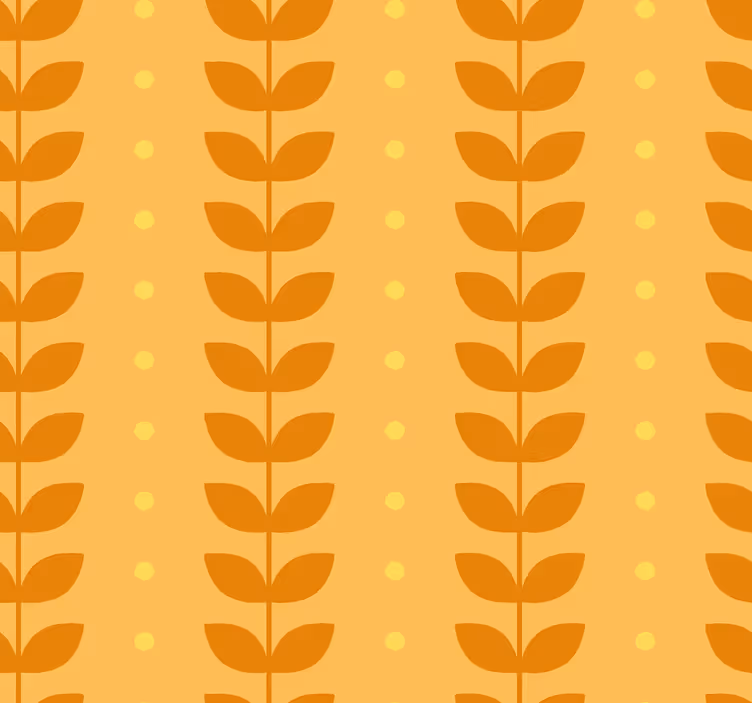 Papier peint orange motif feuilles - TenStickers