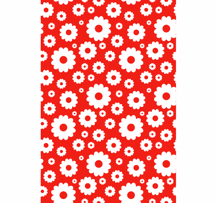 Papier peint rouge avec des marguerites blanches - TenStickers