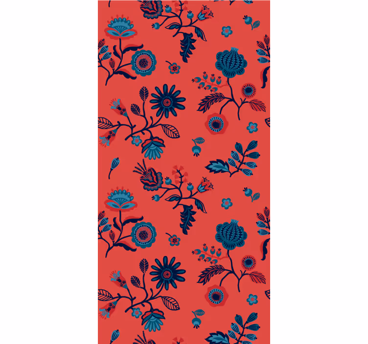 Papier peint rouge motif folklorique polonais coloré - TenStickers