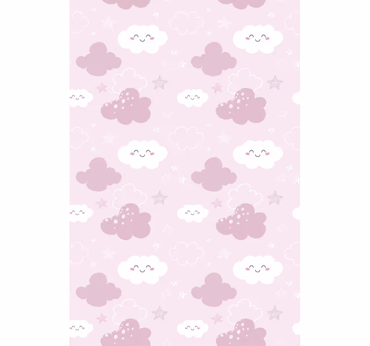 Papier peint rose fond rose avec des motifs blancs joyeux - TenStickers