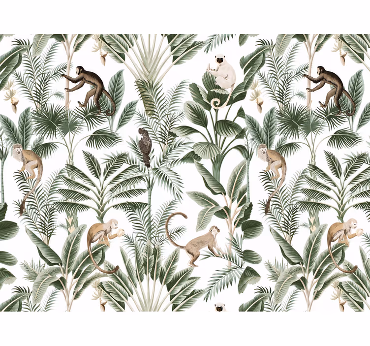 Papier peint paysage motif animaux et palmiers - TenStickers