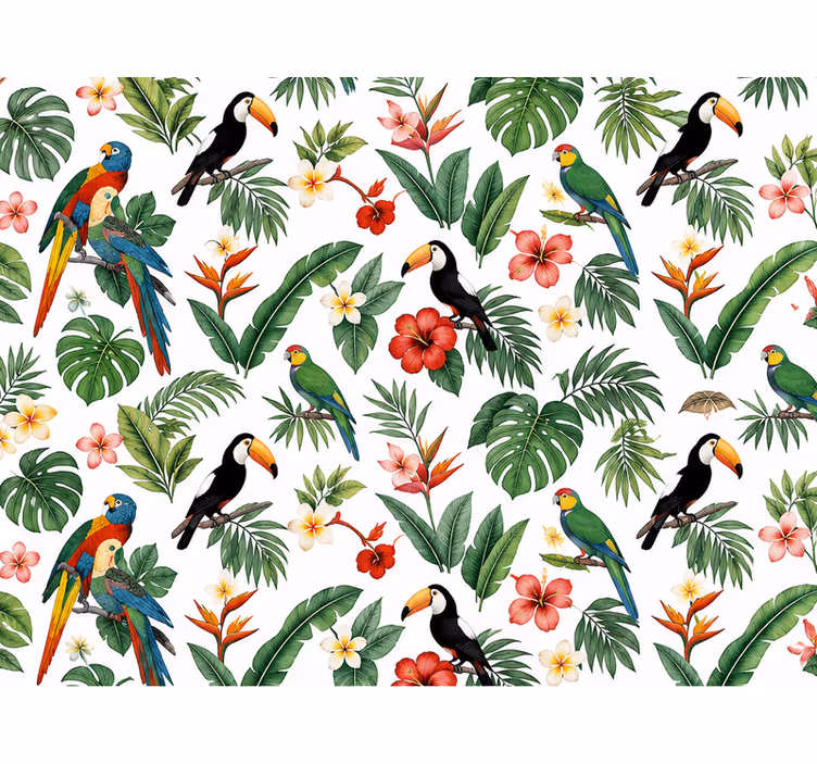 Papier peint feuilles perroquet toucan palmier - TenStickers
