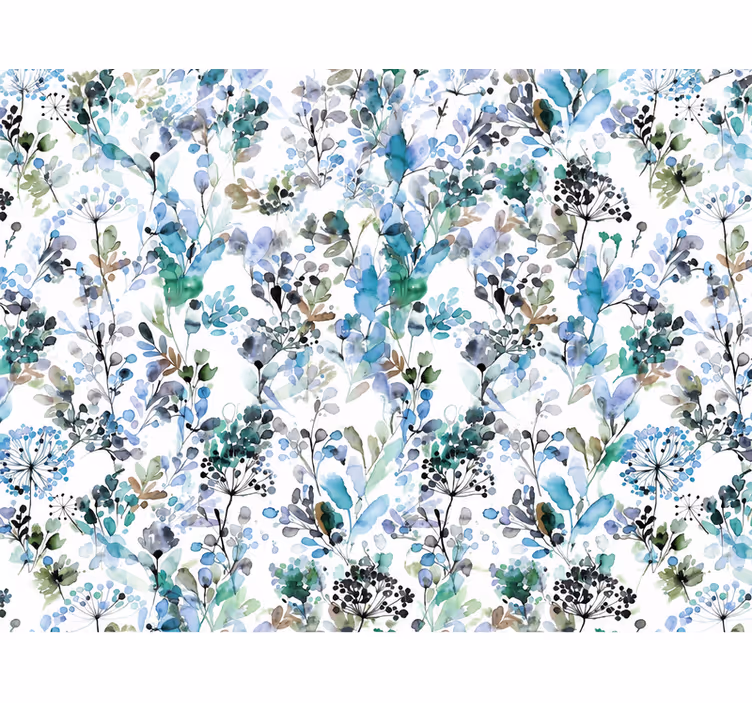 Papier peint feuilles fleurs bleues douillettes - TenStickers