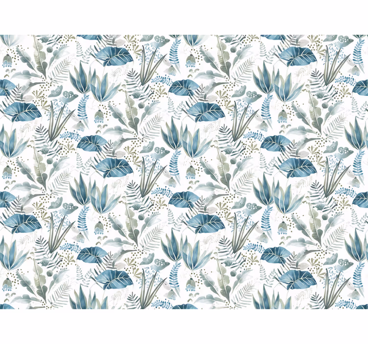 Papier peint feuilles jardin floral bleu - TenStickers